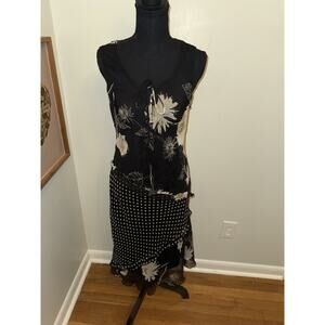 Vtg Ombré Size 10 Mixed Print Dress Floral Polka Dot Asymmetrical Ruffle Y2K